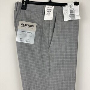 Kenneth Cole Reaction Men's Stretch Dress Pants Grey Plaid 32Wx29L‎ E04553
